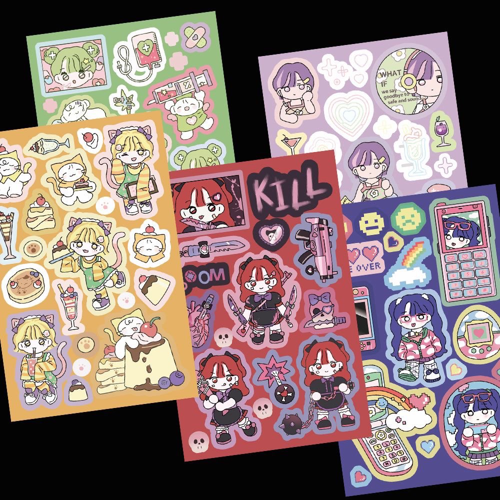 Diy Q - 1/5Pcs Stiker Karakter Kartun Gadis Korea